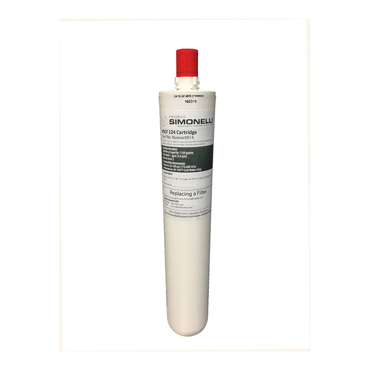 Nuova Simonelli Standard Capacity Water Softener Cartridge RSCF 124 (1100 Grains)